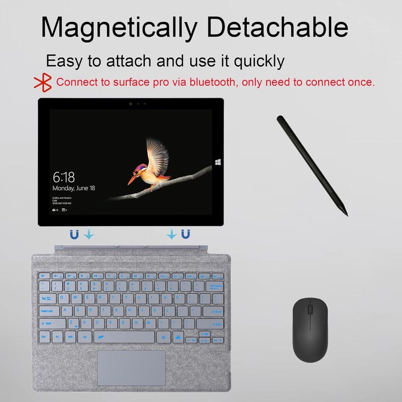 Mobee Type Cover for Microsoft Surface Pro 7+/ Pro 7 / Pro 6 / Pro 5 / Pro 4 / Pro 3, Bluetooch Type Keyboard with Multi-Touch Trackpad, Ultra Silm (Gray with Backlit) - Image 4